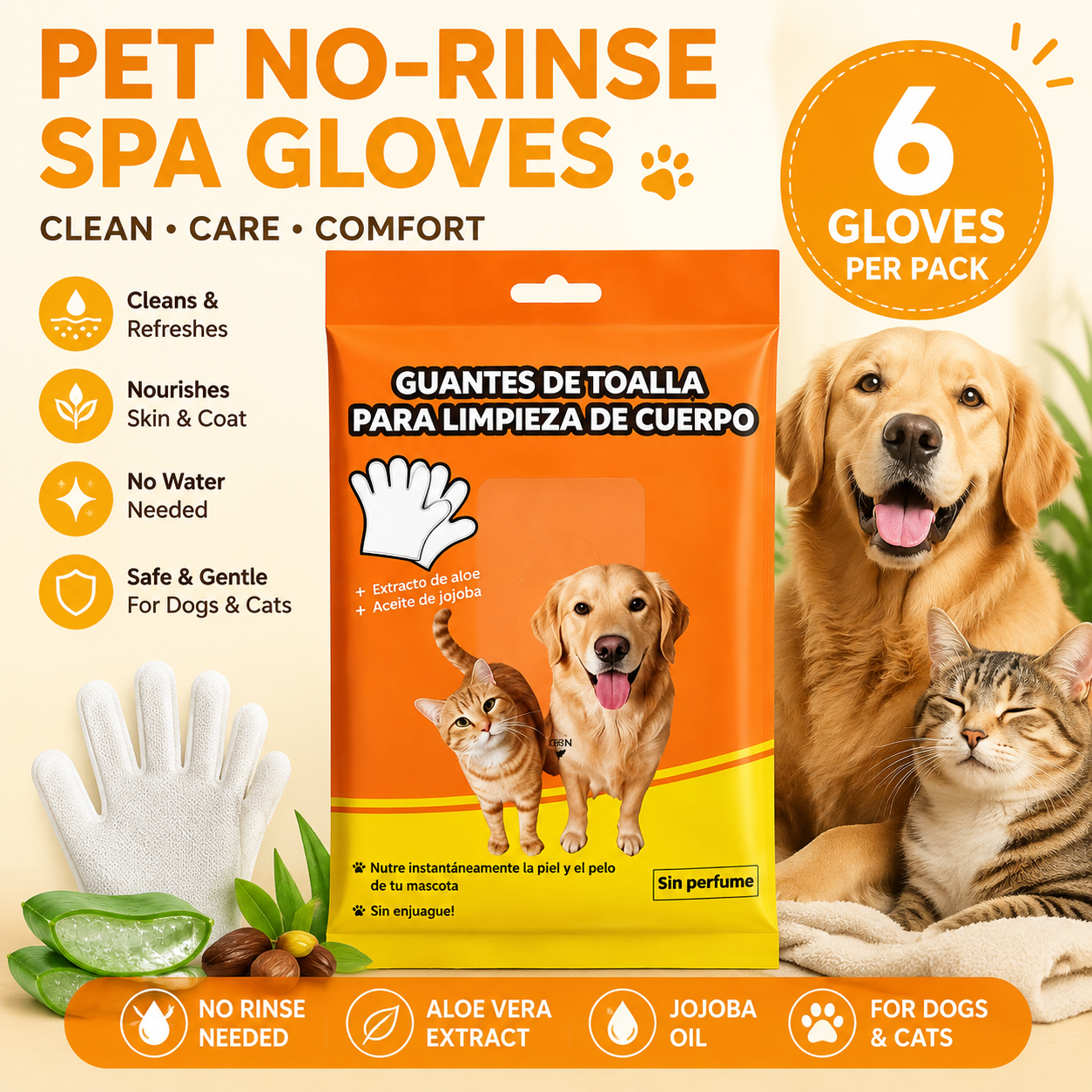 Pet No-Rinse SPA Gloves