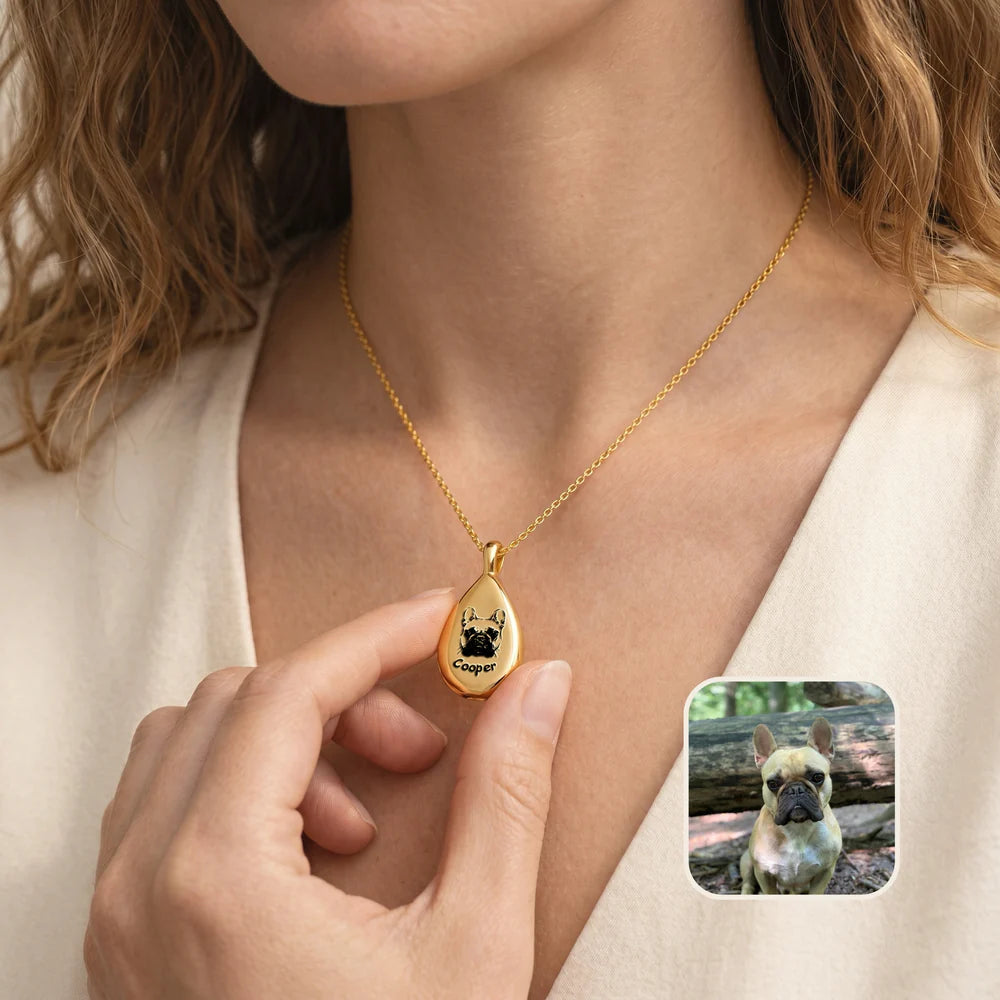 Pet Ashes Portrait Teardrop Necklace